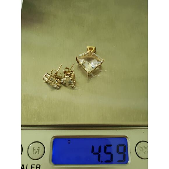 Vintage 14K Gold Triangle Crystal Zirconia Earring and Pendant Set - Picture 8 of 8